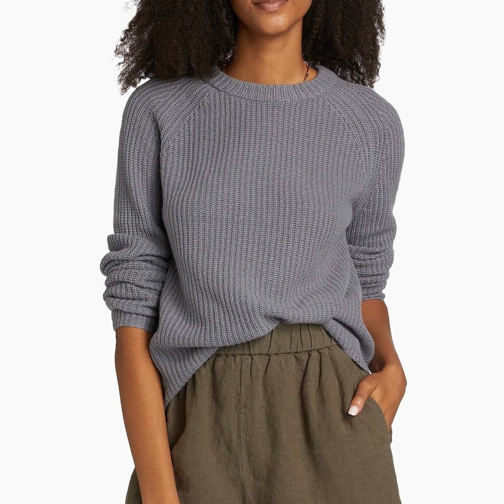 Jenni Kayne XS Iconic 100% CASHMERE Fisherman Sweater $425 Dusty Blue Gray NWT!